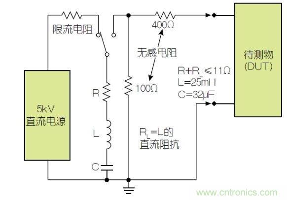 除顫器測試配置(注意較大電容)。