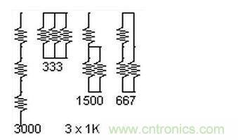 3個電阻，4種組合。