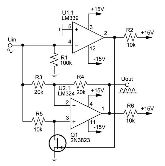 運(yùn)算放大器上的兩個半周期整流器