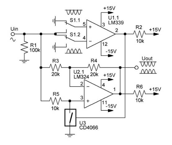 運(yùn)算放大器上的兩個半周期整流器